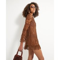 River Island Womens Brown Long Sleeve Crochet Tunic Beach Dress | River Island UK & IE