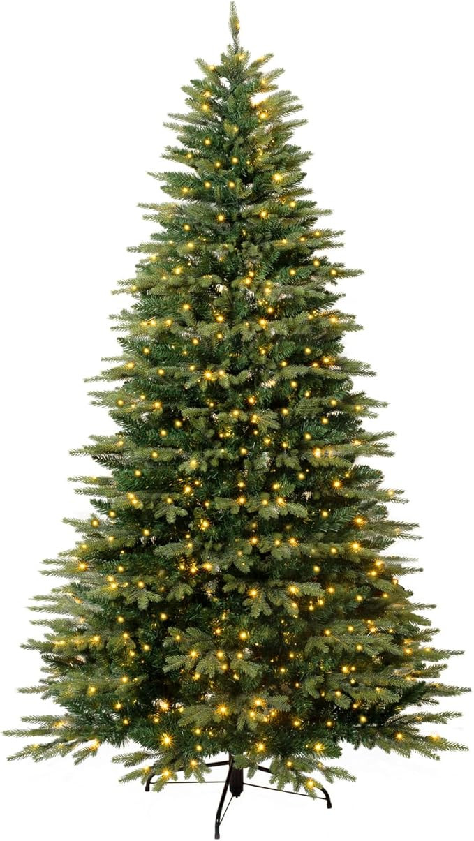 7.5ft Pre-lit Artificial Christmas Tree, Lighted Twinkle Christmas Tree with 500 Warm White LED L... | Amazon (US)