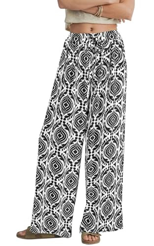 PRETTYGARDEN Womens Pants Elastic Waist Floral Lightweight Palazzo Pants for Women Casual Lounge ... | Amazon (US)