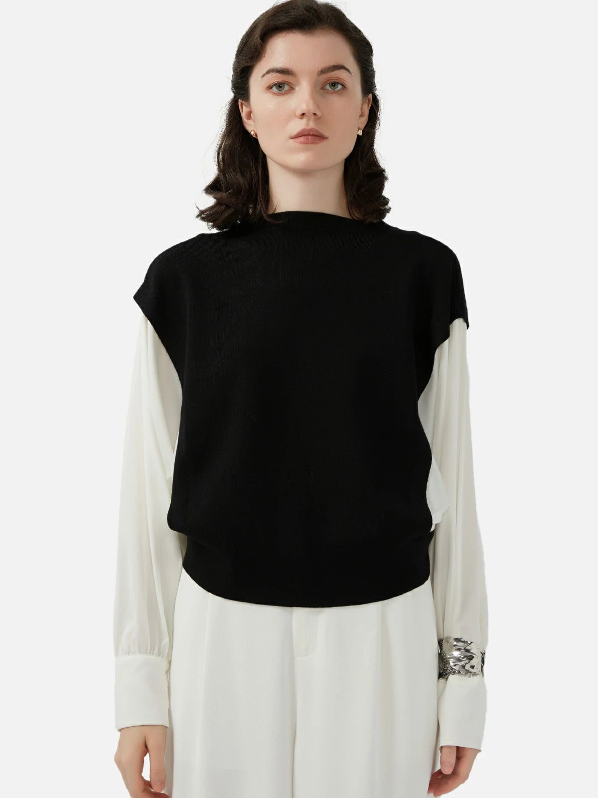 Ribbed Round Neck Color-Block Sweater | SDEER
