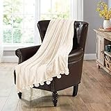 Home Soft Things Pompom Bed Couch Throw Blanket, 50'' x 60'', Antique White, Fuzzy Soft Comfy Warm D | Amazon (US)