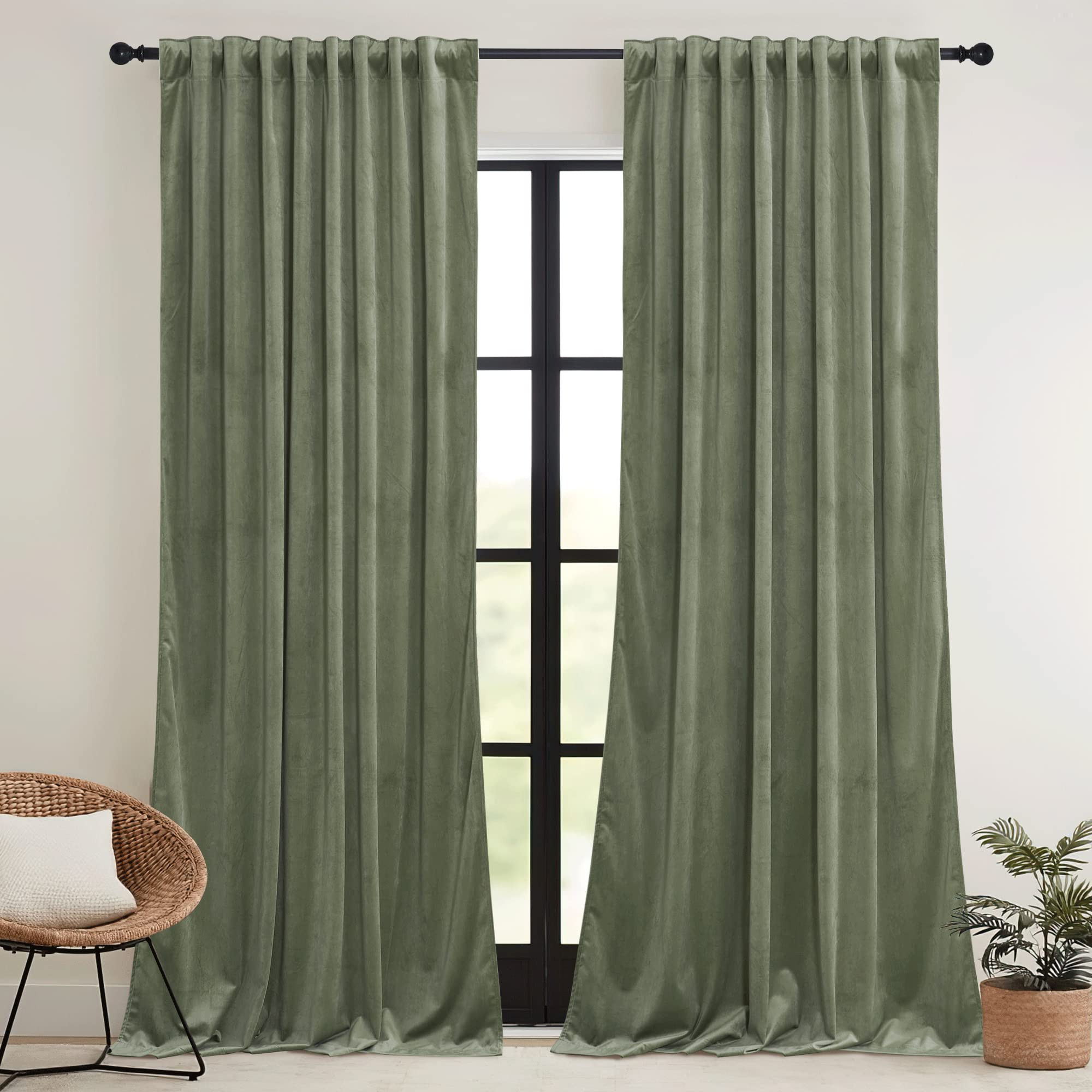 RYB HOME Sage Green Velvet Curtains 84 inch, Room Darkening Super Soft Velvet Drapes for Living R... | Amazon (US)