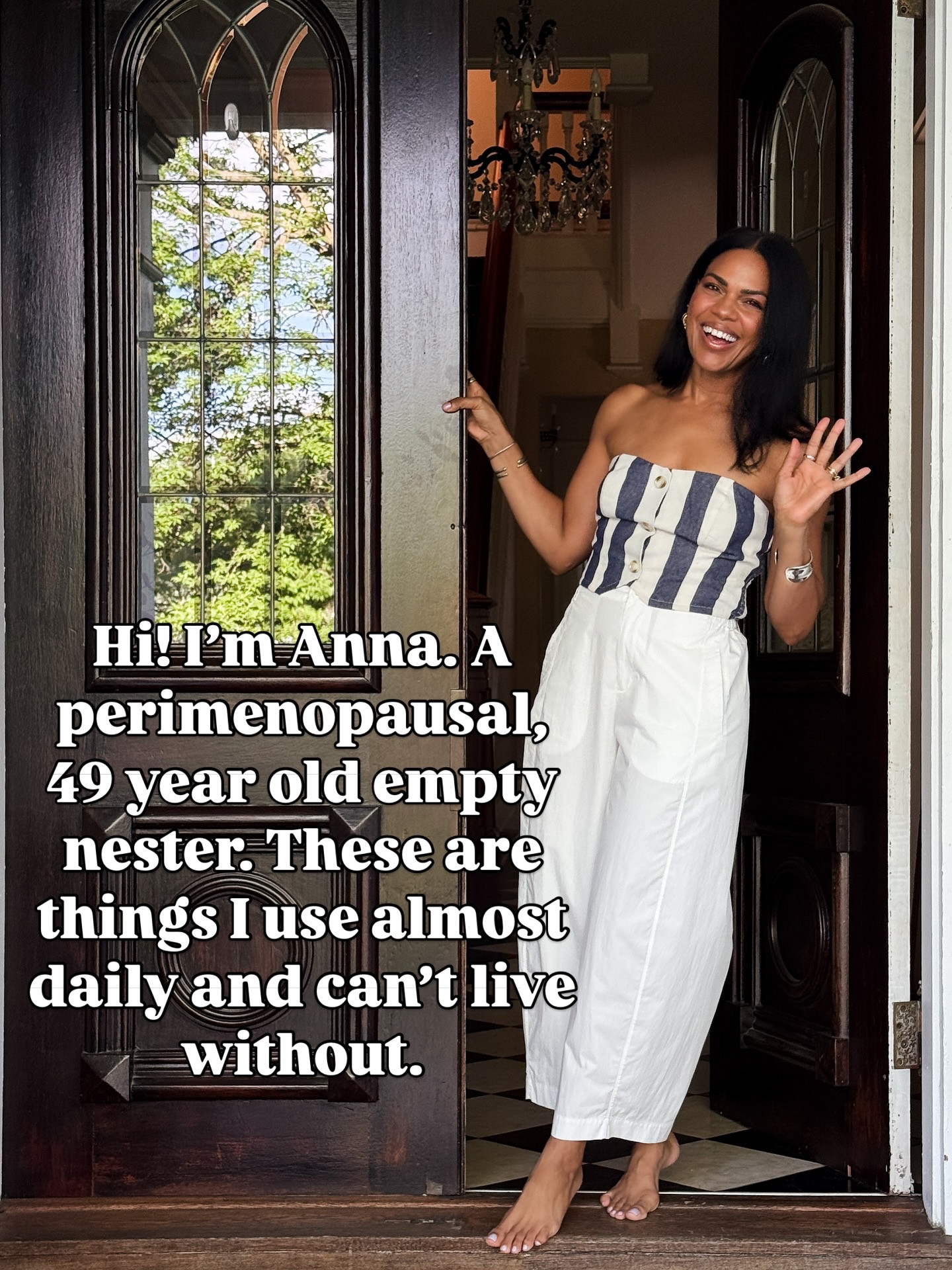 Here are some of my perimenopausal daily must haves! Glycolic, VEST, readers, hypochlorous acid, and outfit are also linked below!