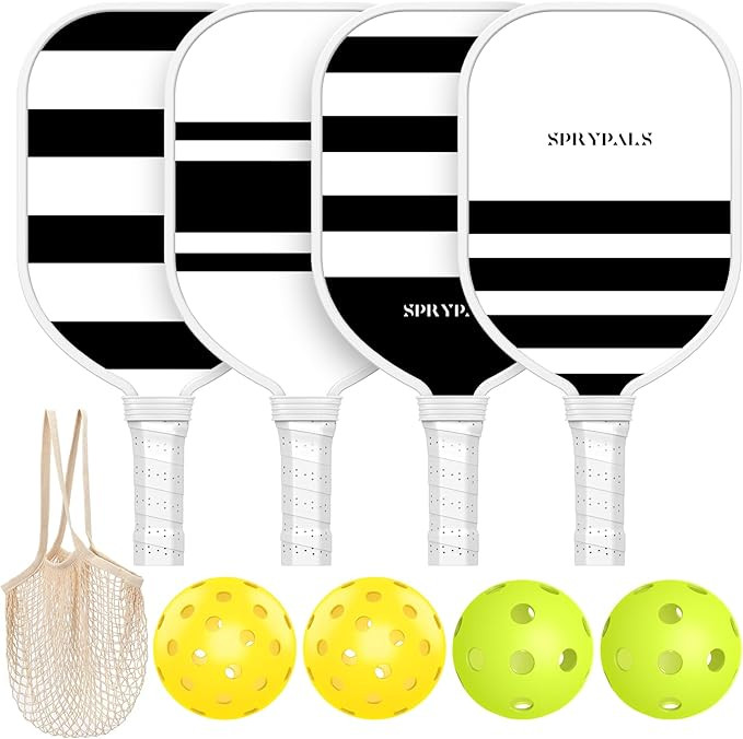 Pickleball Paddles,Sprypals Pickleball Set of 4 Premium Wood Pickleball Paddle with 4 Pickle Ball... | Amazon (US)