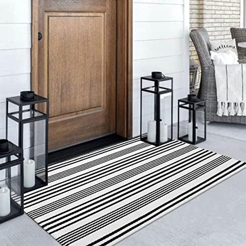 BUAGETUP Black and White Outdoor Rug 3'x 5' Hand-Woven Cotton Washable Rug Striped Front Porch Ru... | Amazon (US)