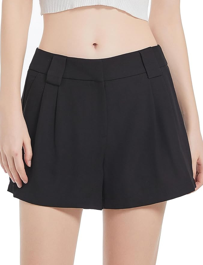 Everbellus Women Stylist High Waisted Pleated Shorts with Pockets Wide Leg Dressy Shorts | Amazon (US)