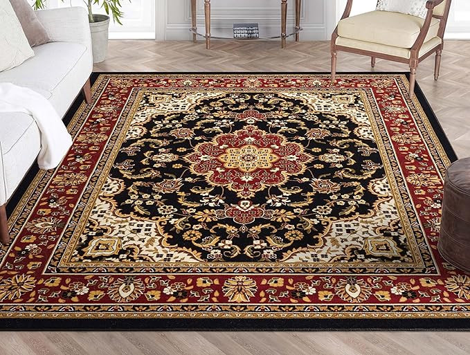 Well Woven Barclay Collection Medallion Kashan Black 8x10 Area Rug - for Living Room, Bedroom, an... | Amazon (US)