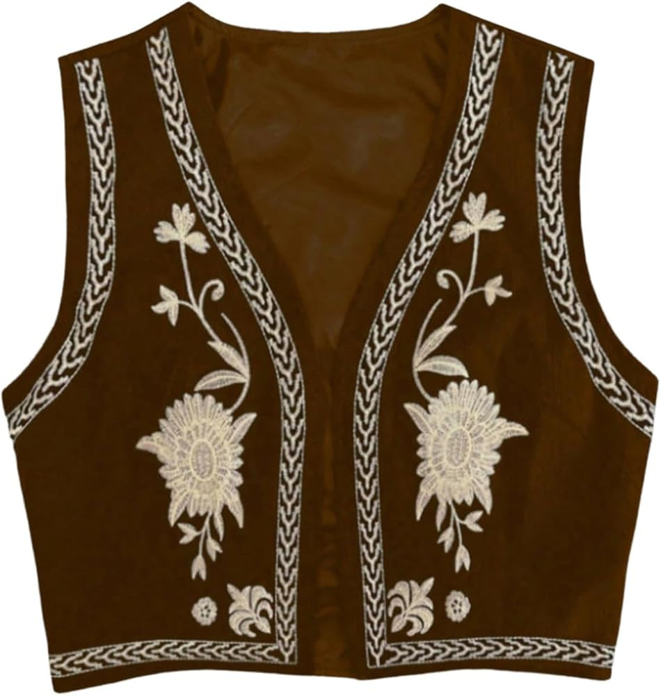 Verdusa Women's Cowgirl Vest Western Outfit Linen Vest Embroidered Boho Tops | Amazon (US)