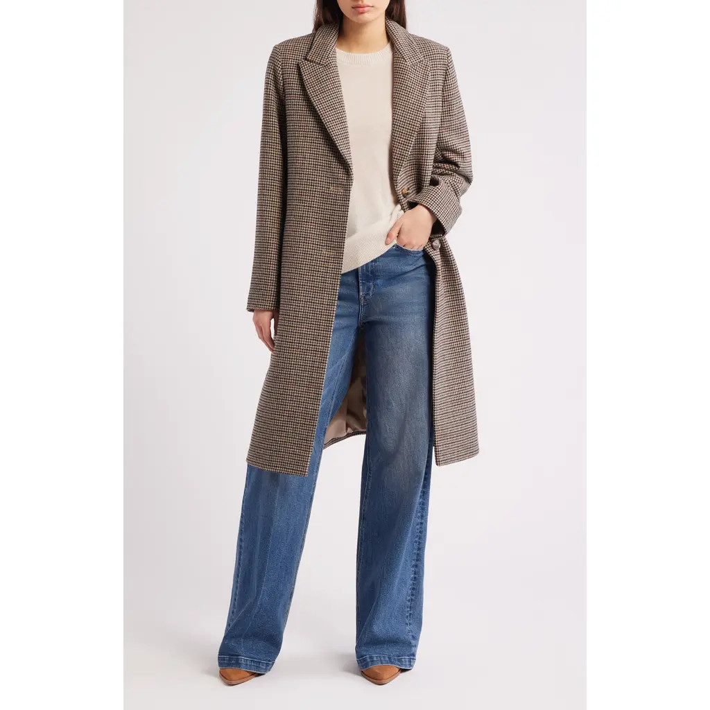 Lauren Ralph Lauren Houndstooth Coat in Beige/Merlot Houndstooth at Nordstrom, Size 0 | Nordstrom