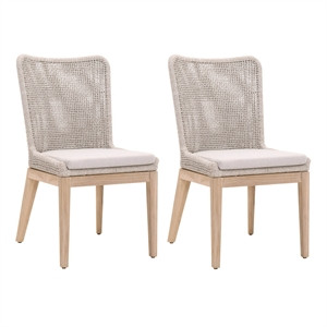 Mesh Outdoor Dining Chair in Taupe & White Rope and Gray Teak (Set of 2) | Cymax