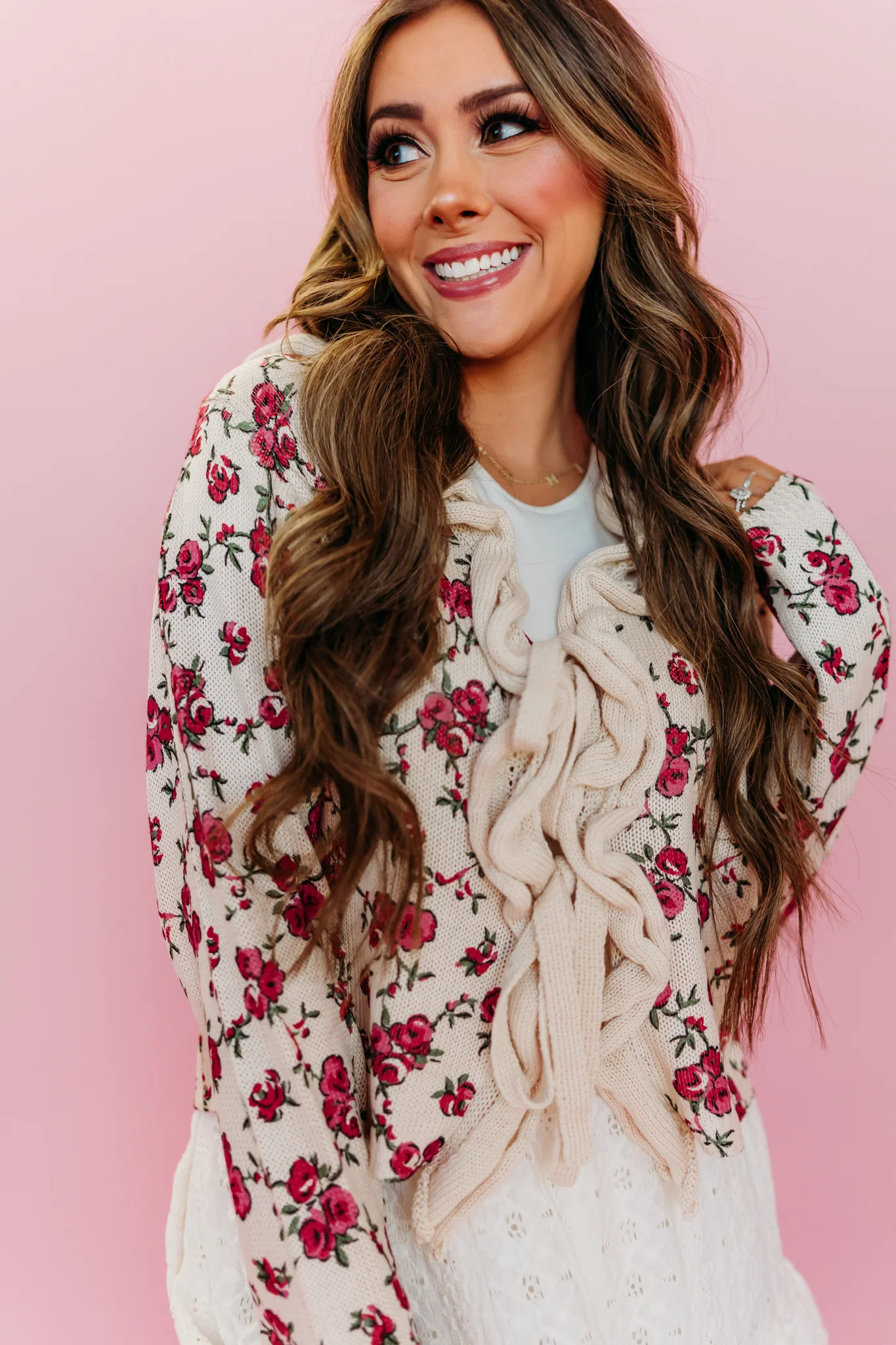 THE OAKLYN FLORAL TIE FRONT CARDIGAN IN OATMEAL | Pink Desert
