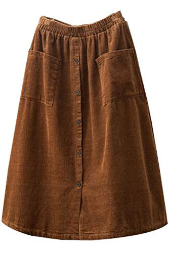 Minibee Women's Corduroy Midi Skirt Front Split Buttons A-Line Dress Brown XL | Amazon (US)