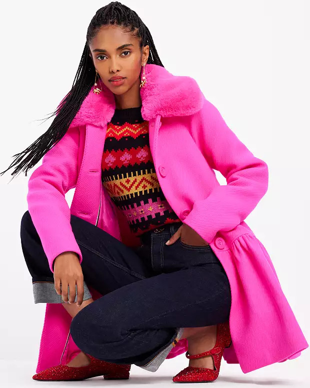 Faux Fur Flounce Wool Coat | Kate Spade (US)