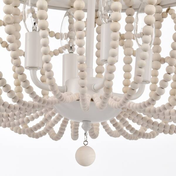 Wood Beaded Chandelier 19.6" Wide Farmhouse Chandeliers 4-Light - cream | Bed Bath & Beyond