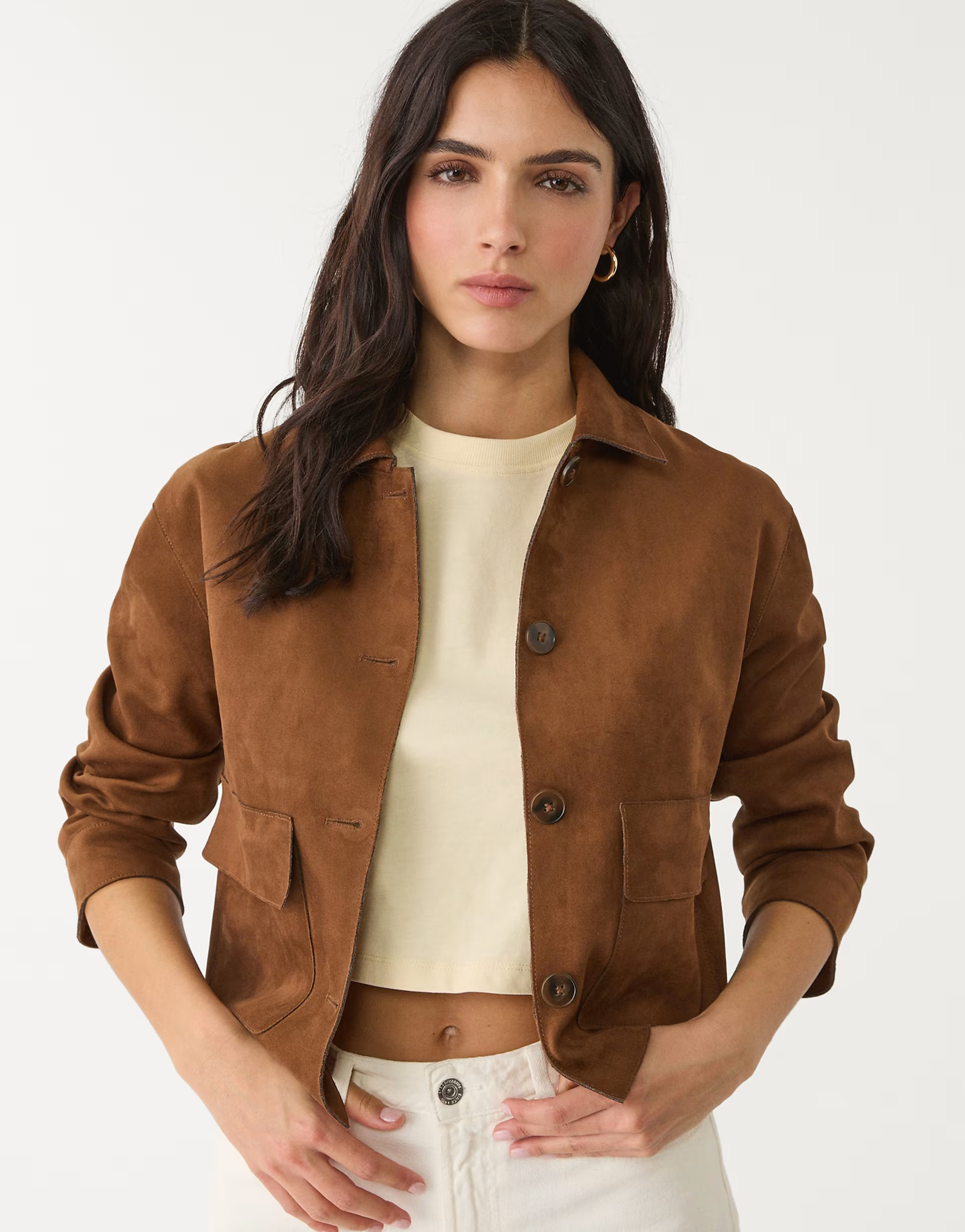 Stradivarius faux suede jacket with pockets in brown | ASOS (Global)