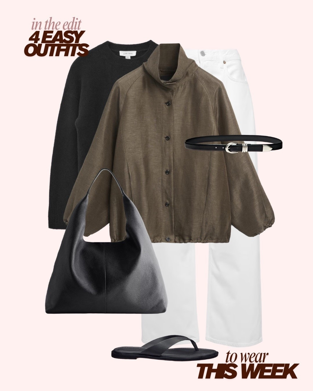 Spring outfit 

White jeans 
Jacket 
Flip flops 
Knit 

#LTKireland #LTKspring #LTKeurope