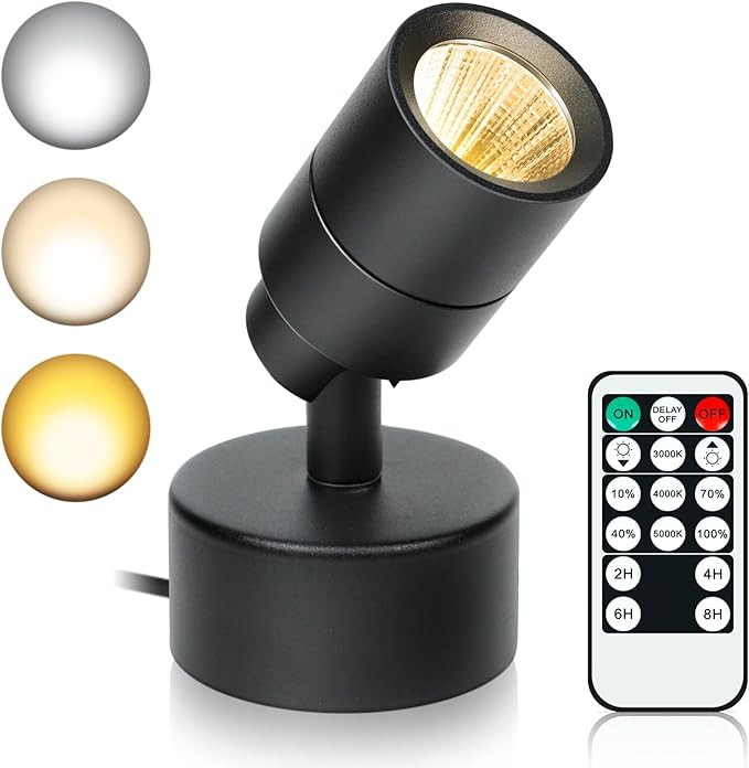 LED Spotlights Indoor, 3W Uplighting Indoor with Remote Control Dimmable & Timer, 3000K/4000K/500... | Amazon (US)