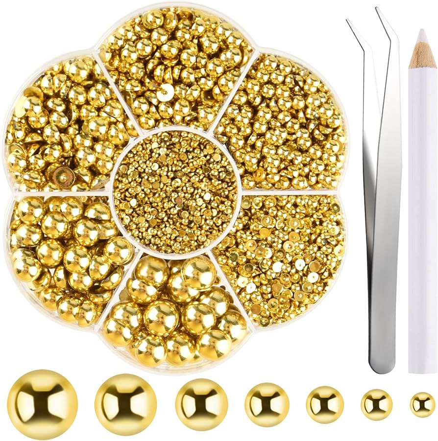 NACHLYNN 6480 Pcs Flat Back Pearl 7 Sizes Half Round Beads Gold for Crafts Embellishment Shoes Cl... | Amazon (US)