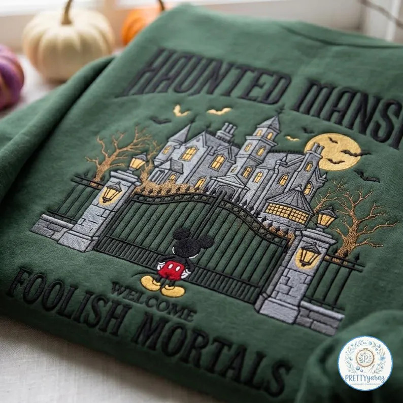 Embroidered Haunted House Halloween Sweatshirt, Magic Mouse Halloween Outfit, Foolish Mortals Cre... | Etsy (Global)