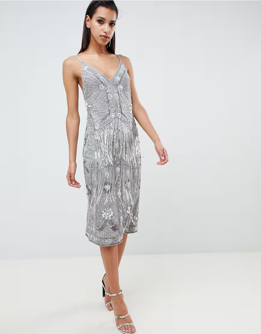 ASOS EDITION fringe embellished midi slip dress-Multi | ASOS (Global)