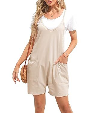 Women's Summer Casual Sleeveless Rompers Loose Fit Spaghetti Strap Shorts Jumpsuit Beach Cover Up... | Amazon (US)