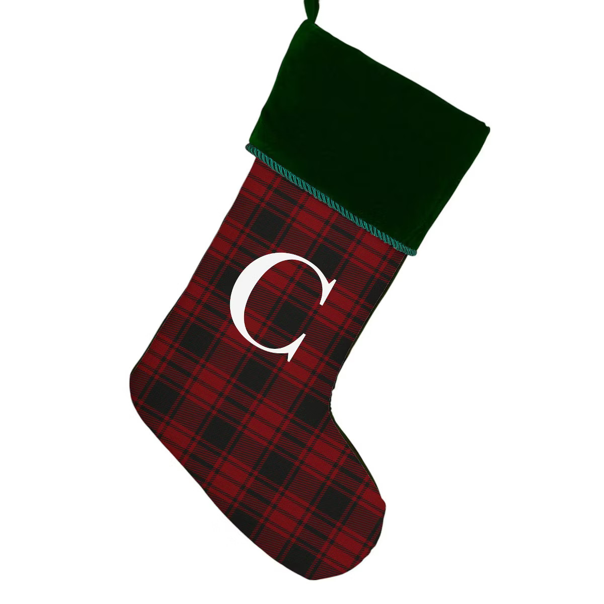 Personalization Mall Christmas Plaid Initial Christmas Stocking, Green Cuff | Target