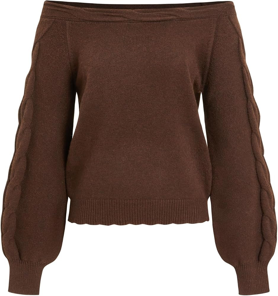 CIDER Off the Shoulder Sweater for Women Cropped Cable Knit Cozy Sweaters | Amazon (US)