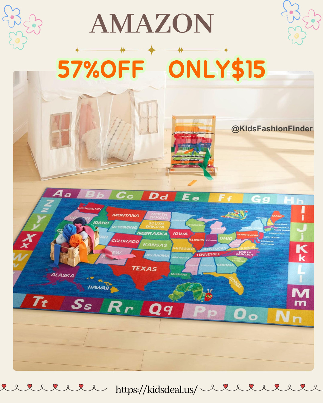 Colorful learning rug vibes 🌈🧸✨

Non-slip bottom + machine washable 🙌
Features USA map 🇺🇸 + ABC letters 🔤

With Eric Carle’s vibrant animals & caterpillar 🐛
Bright, playful colors to light up any kids’ room 💛

#kidsroom #playmat #ericcarle #learningthroughplay #homedecor #momfinds 

 

#LTKHome #LTKSaleAlert #LTKKids