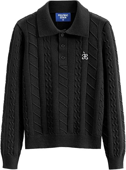 Aelfric Eden Women's Cable Long Sleeve Sweaters Solid Lapel V Neck Knit Casual Soft Pullover 2025... | Amazon (US)