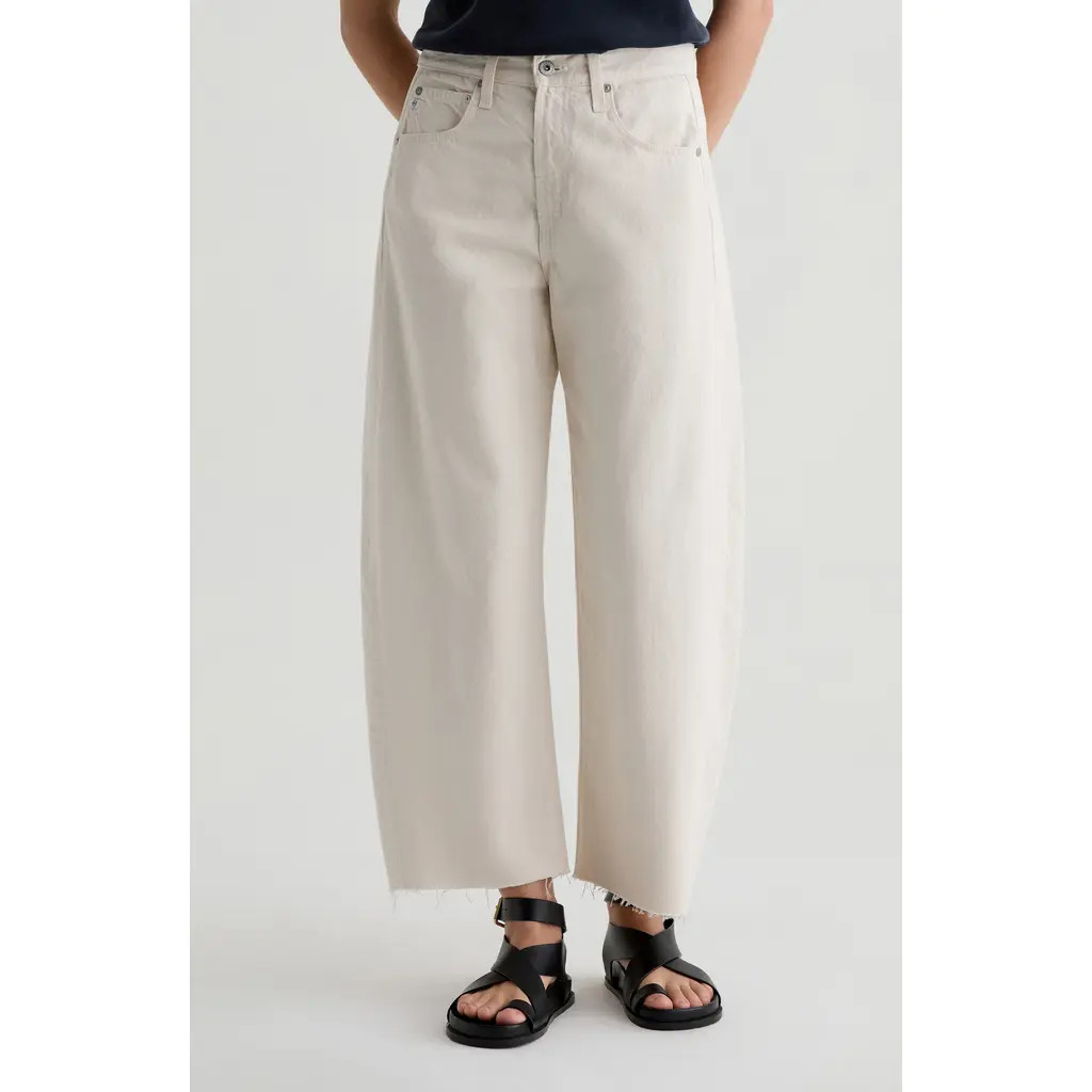 AG Hattie Raw Hem High Waist Crop Barrel Jeans in Opal Stone at Nordstrom, Size 28 | Nordstrom