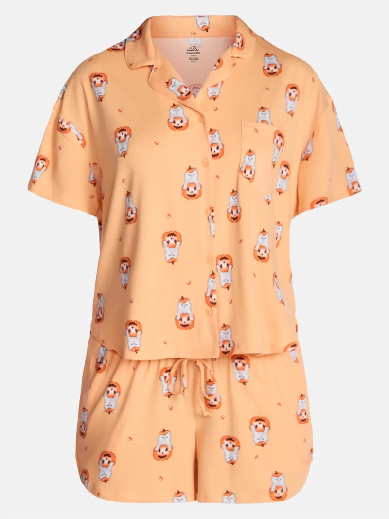 Halloween Women's Notched Top and Shorts Pajama Set from Way to Celebrate, 2-Piece, Sizes XS-3X | Walmart (US)