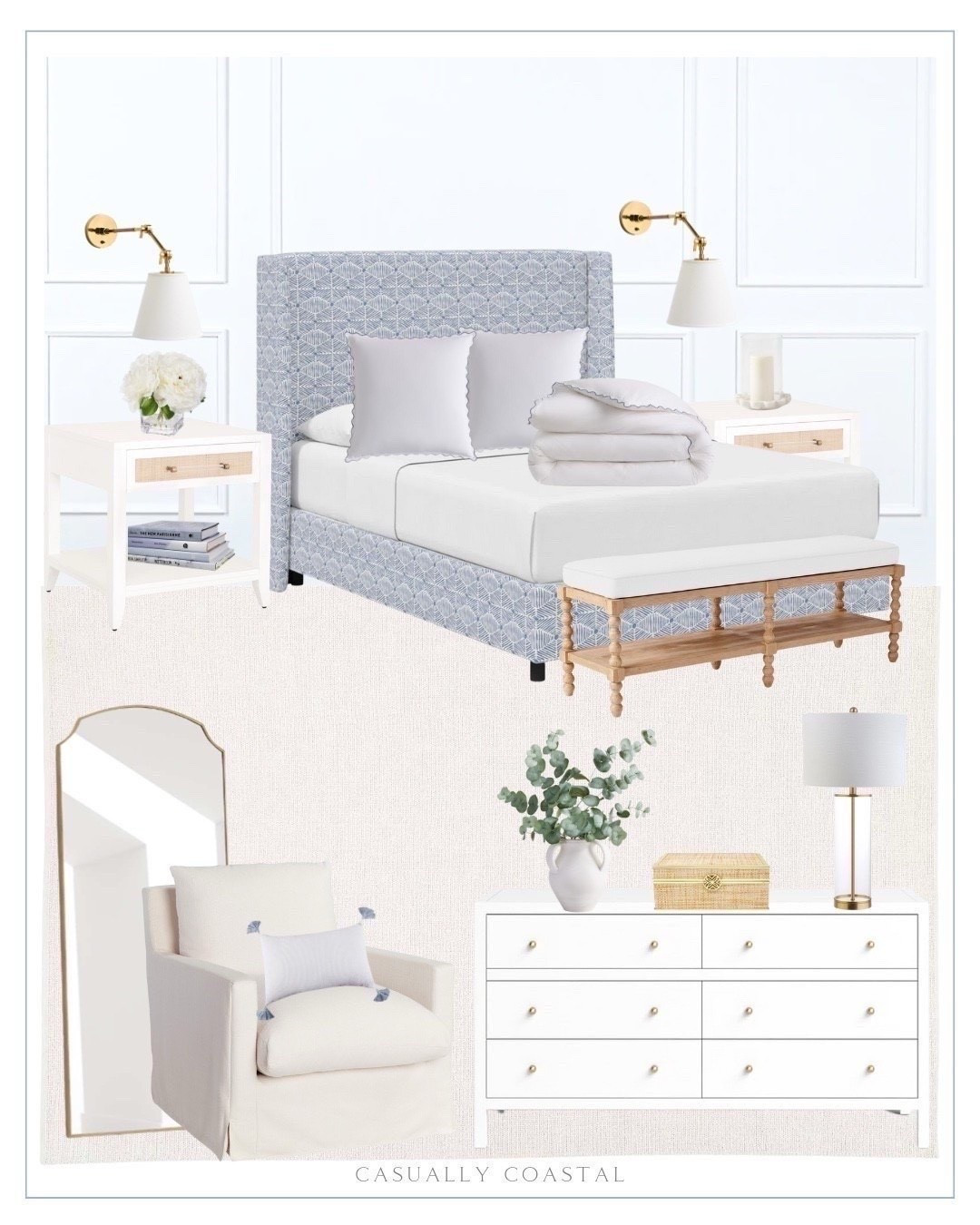 Coastal Bedroom Design - several items are on sale!

Coastal home, coastal decor, coastal bed, coastal rug, wayfair bed, upholstered bed, coastal end table, 1 drawer end table, 6 drawer dresser, white dresser, Serena & lily sconce, coastal wall sconces, coastal bench, neutral rug, wayfair rug, bedroom rug, braided ivory area rug, brass arch floor mirror, feather filled swivel chair, striped lumbar pillow, coastal pillows, organic percale scallop duvet cover set, coastal duvet, coastal bedding, organic percale scallop euro sham, glass table lamp, Lilly Pulitzer jewelry case, raffia jewelry box, faux baby blue eucalyptus branch, faux plant, ceramic vase, marble hurricane, silk arrangement

#LTKHome #LTKSaleAlert