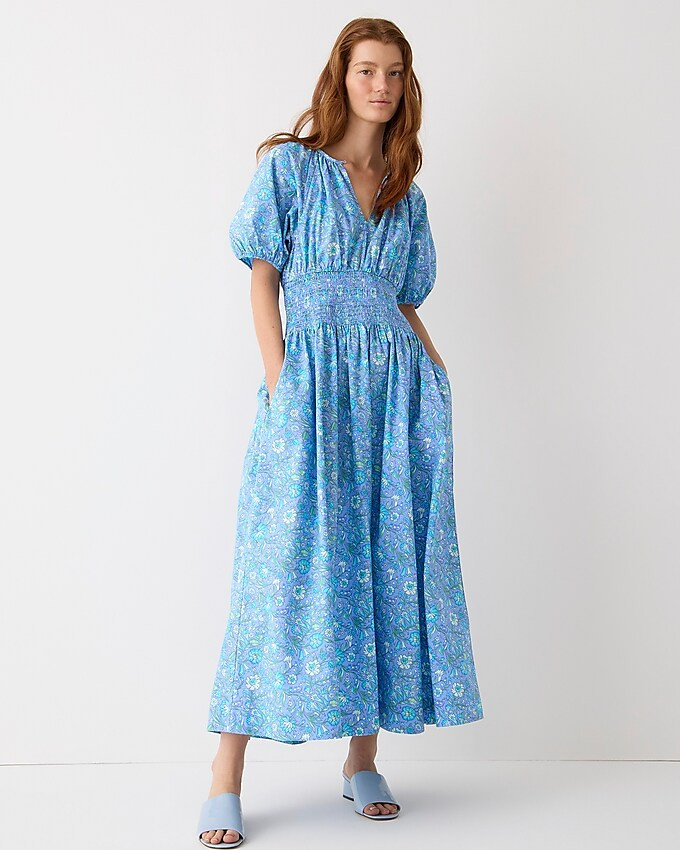 Provence smocked-waist midi dress in marigold blooms cotton poplin | J. Crew US