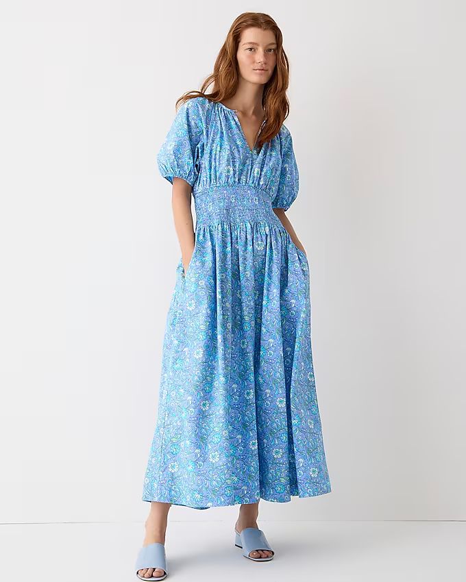 Provence smocked-waist midi dress in marigold blooms cotton poplin | J.Crew US