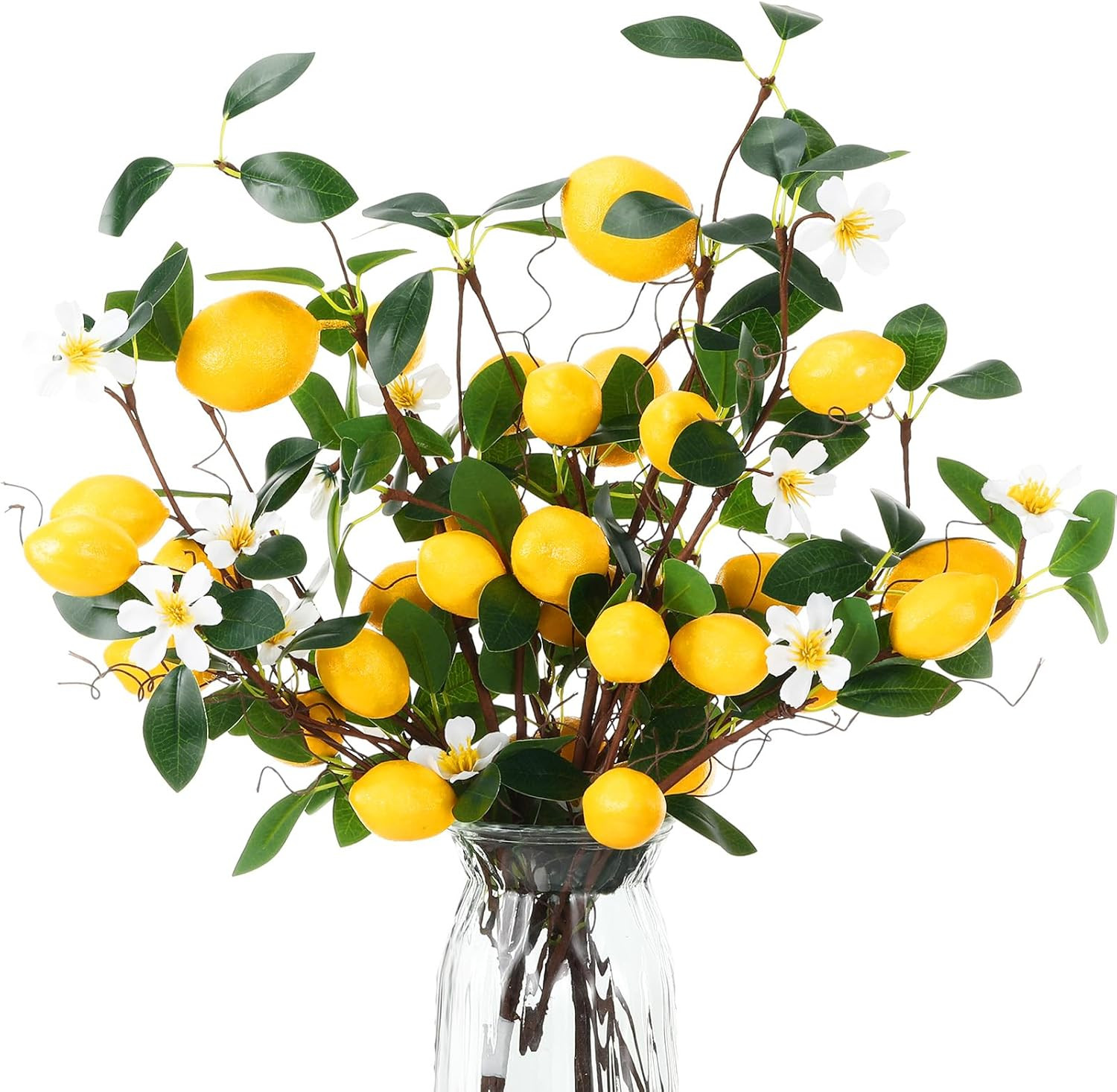 4 Sets Artificial Lemon Decor 18.9 Inch Fake Lemons Bundles Fruit Branch Decoration DIY Yellow Lime Branches 8 Head Faux Lime with Stem for Kitchen Table Vase Home Summer Party Decorations | Amazon (US)