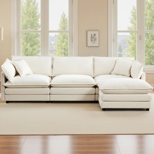 Shamill 120'' Wide Chenille 2 layers Cloud Sofa Couch with Ottoman | Wayfair North America