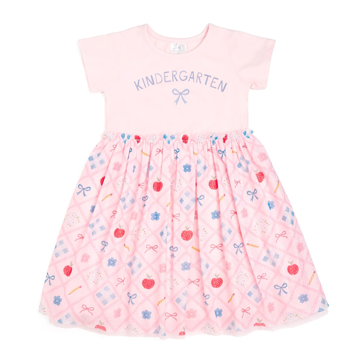 Back To School Trellis Kindergarten Short Sleeve Tutu Dress | Sweet Wink