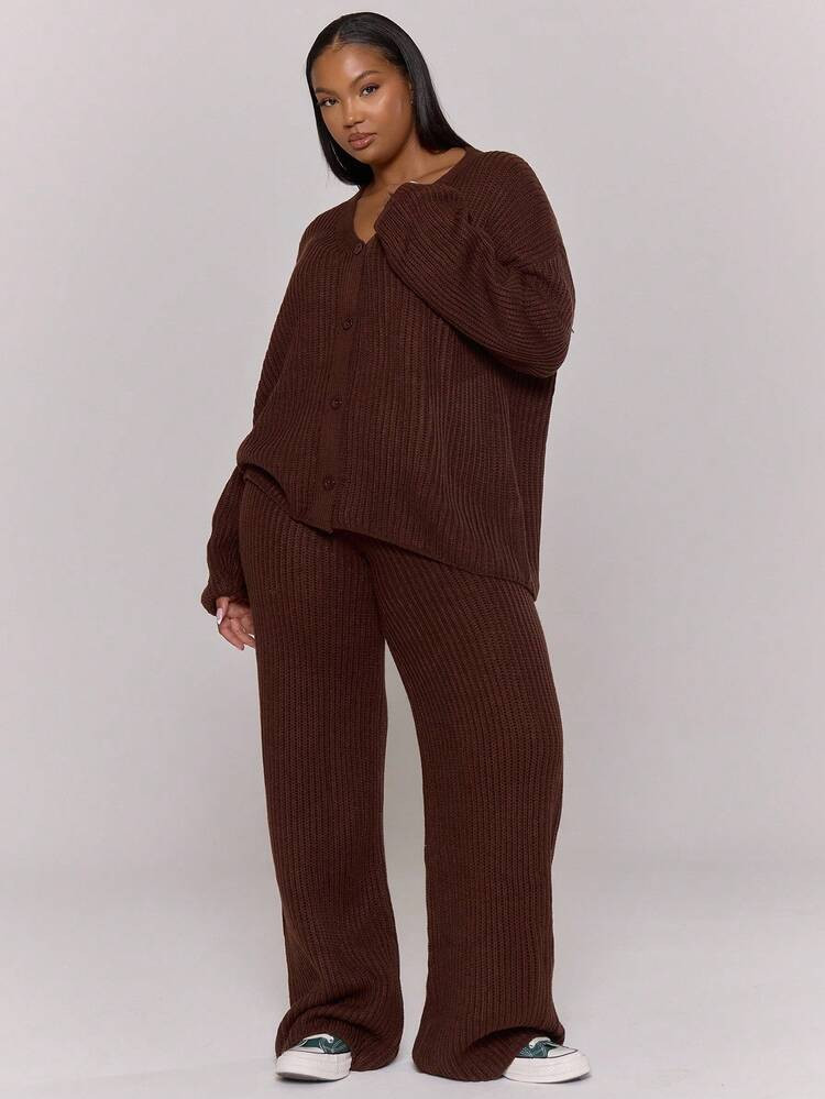 MUSERA Plus Size Knitted Button Through V-Neck Cardigan Everyday Casual Cozy Cute Evening Party Elegant Spring | SHEIN