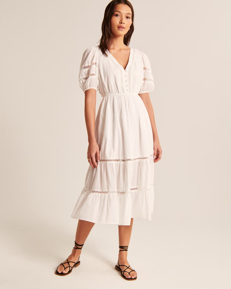 Puff Sleeve Button-Through Midi Dress | Abercrombie & Fitch (US)