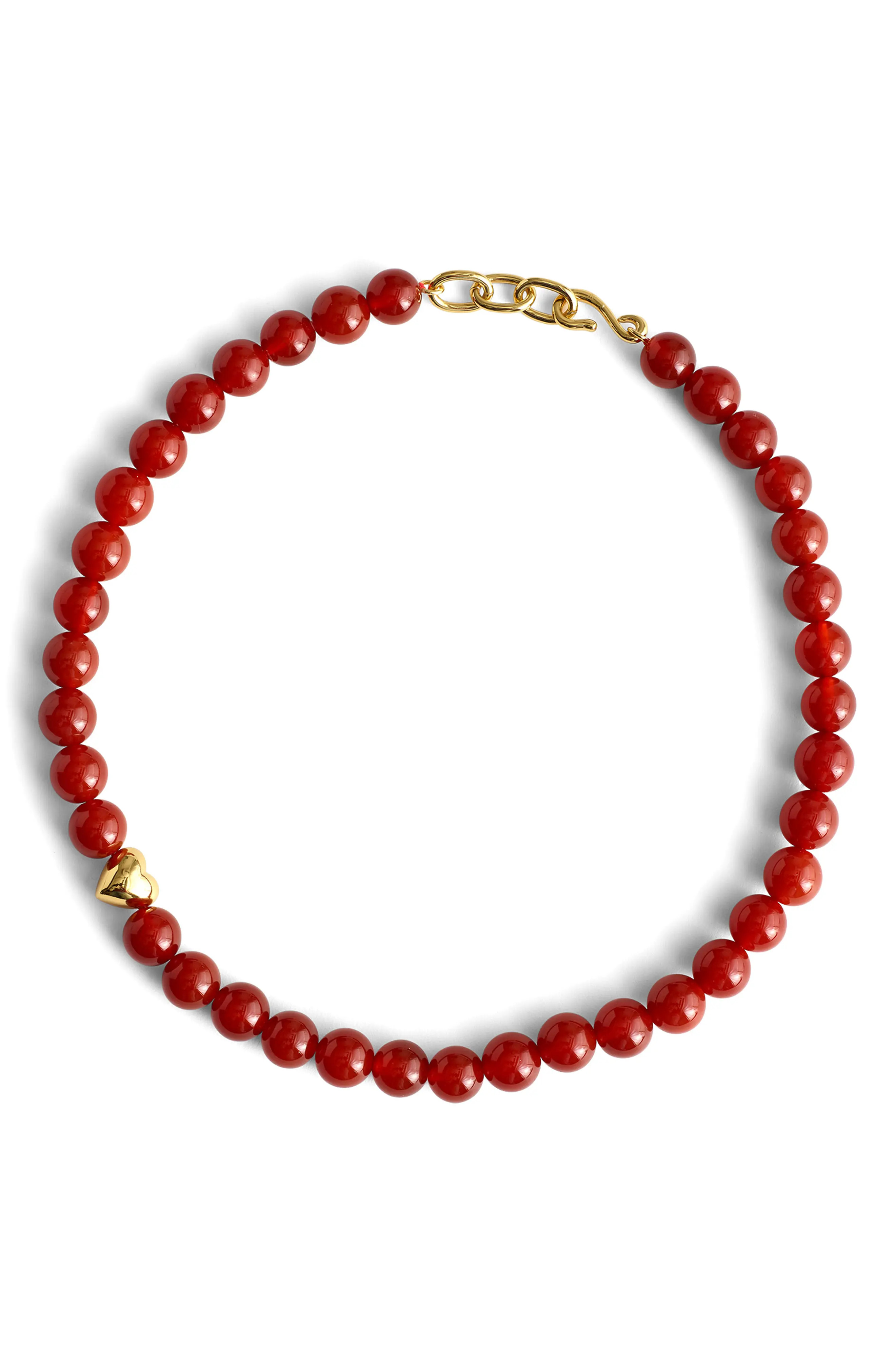 Madewell Semiprecious Stone Heart Charm Beaded Choker Necklace (Women) | Nordstrom | Nordstrom