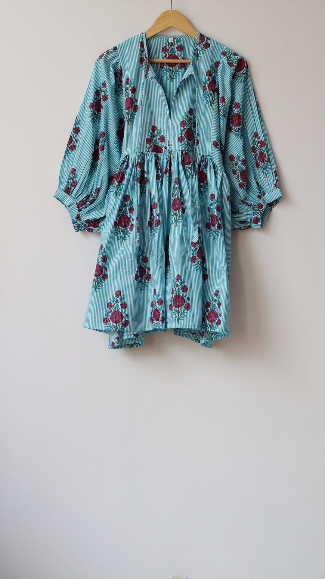 Block Print Midi Dress, Mini Dress, Striped Long Block Print Dress, Deep Neck With String Closer ... | Etsy (US)