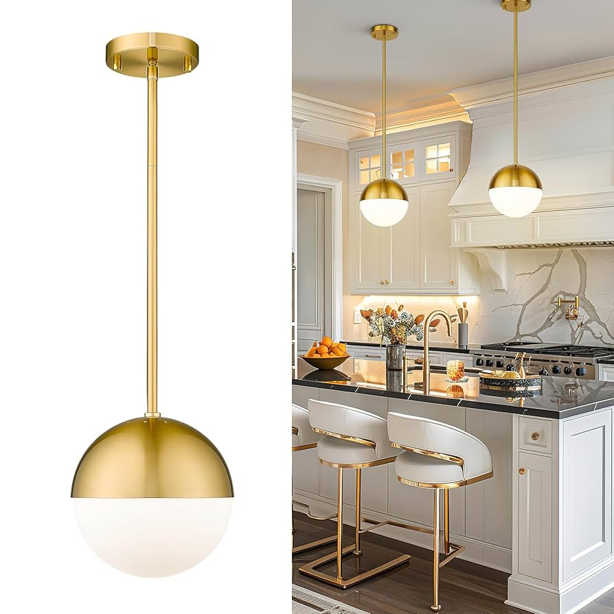 LMS Modern Pendant Lighting Gold Globe Pendant Light Fixture, Mid Century Chandelier One Light Ha... | Amazon (US)