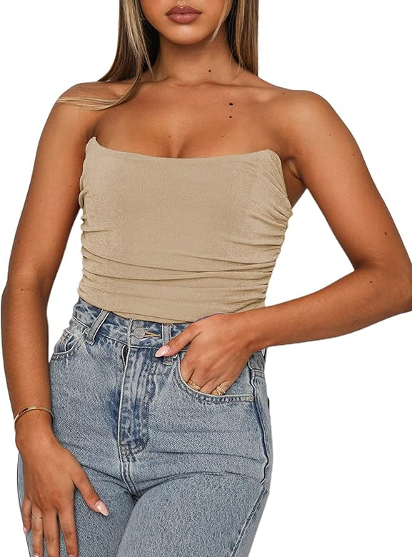 Remidoo Women's Strapless Push Up Bustier Corset Crop Top Bandeau Tube Tops Party Clubwear | Amazon (US)
