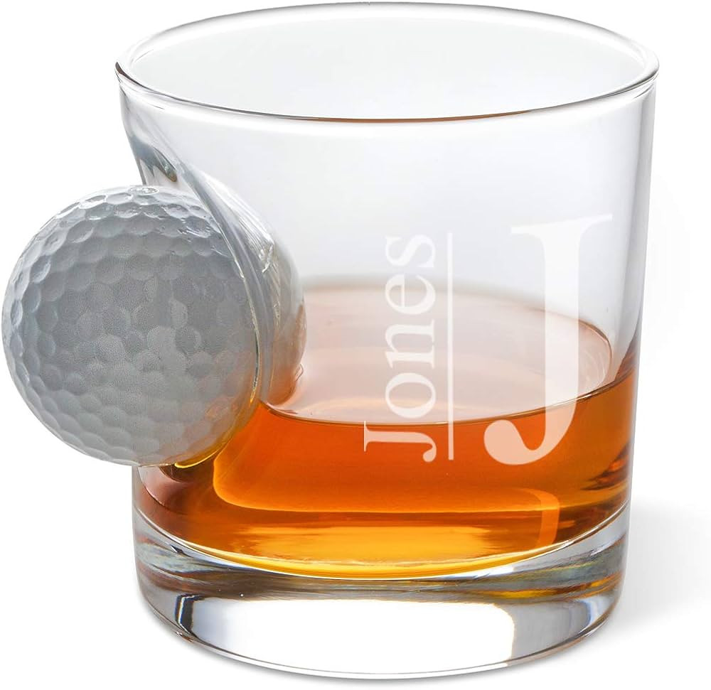 Personalized Whiskey Glass (Modern Design) - Old Fashioned Lowball Glass with Real Golf Ball Embe... | Amazon (US)