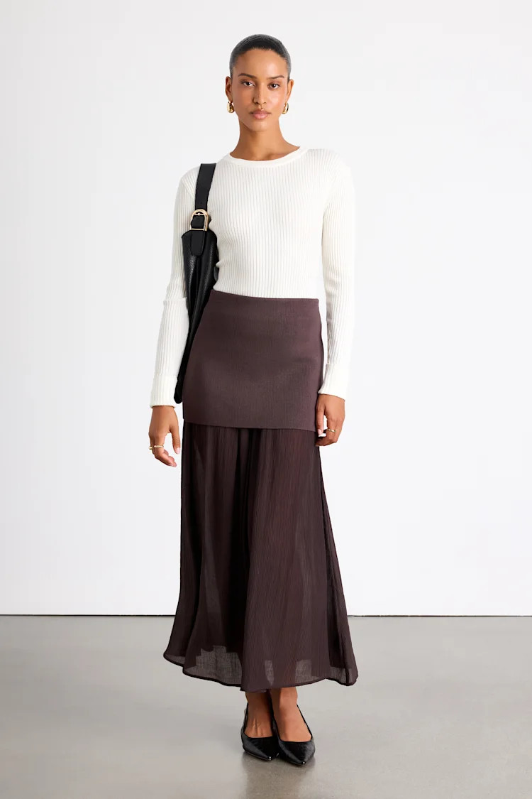 Taylee Brown Mixed Media Sheer Hem Maxi Skirt | Lulus