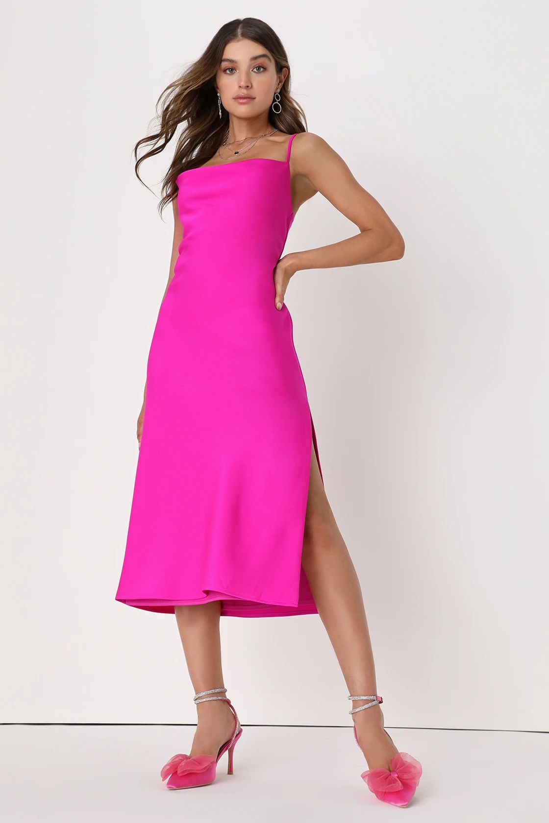 To Be Adored Magenta Satin Cowl Neck Midi Slip Dress | Lulus (US)