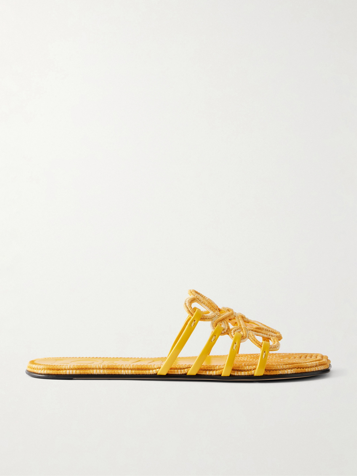 LOEWE - + Paula's Ibiza Leather-trimmed Embroidered Canvas Slides - Yellow | NET-A-PORTER (US)