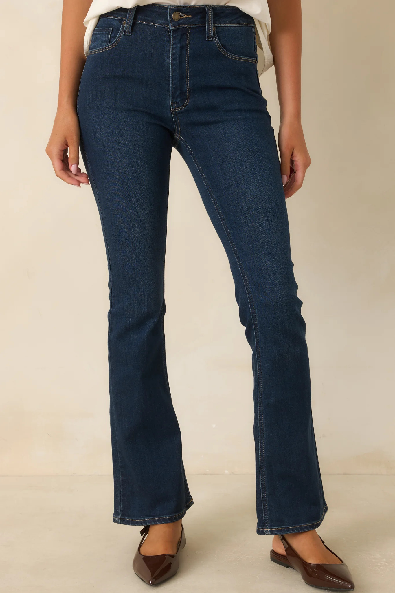 Get a Little Dark Wash Cotton Denim Slight Flare Jeans 0 / Blue | Red Dress