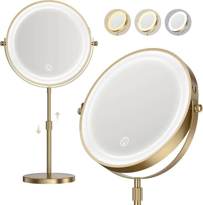 Lighted Makeup Mirror, 5000 mAh Rechargeable Double Sided Magnifying Vanity Mirror with 3 Colors,... | Amazon (US)