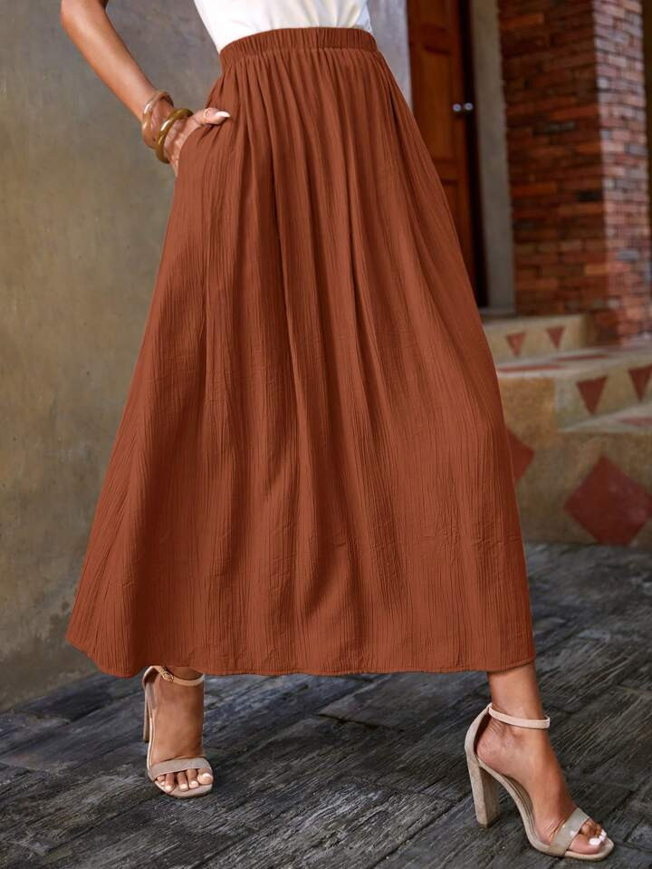 SHEIN Clasi Solid Slant Pocket Skirt | SHEIN